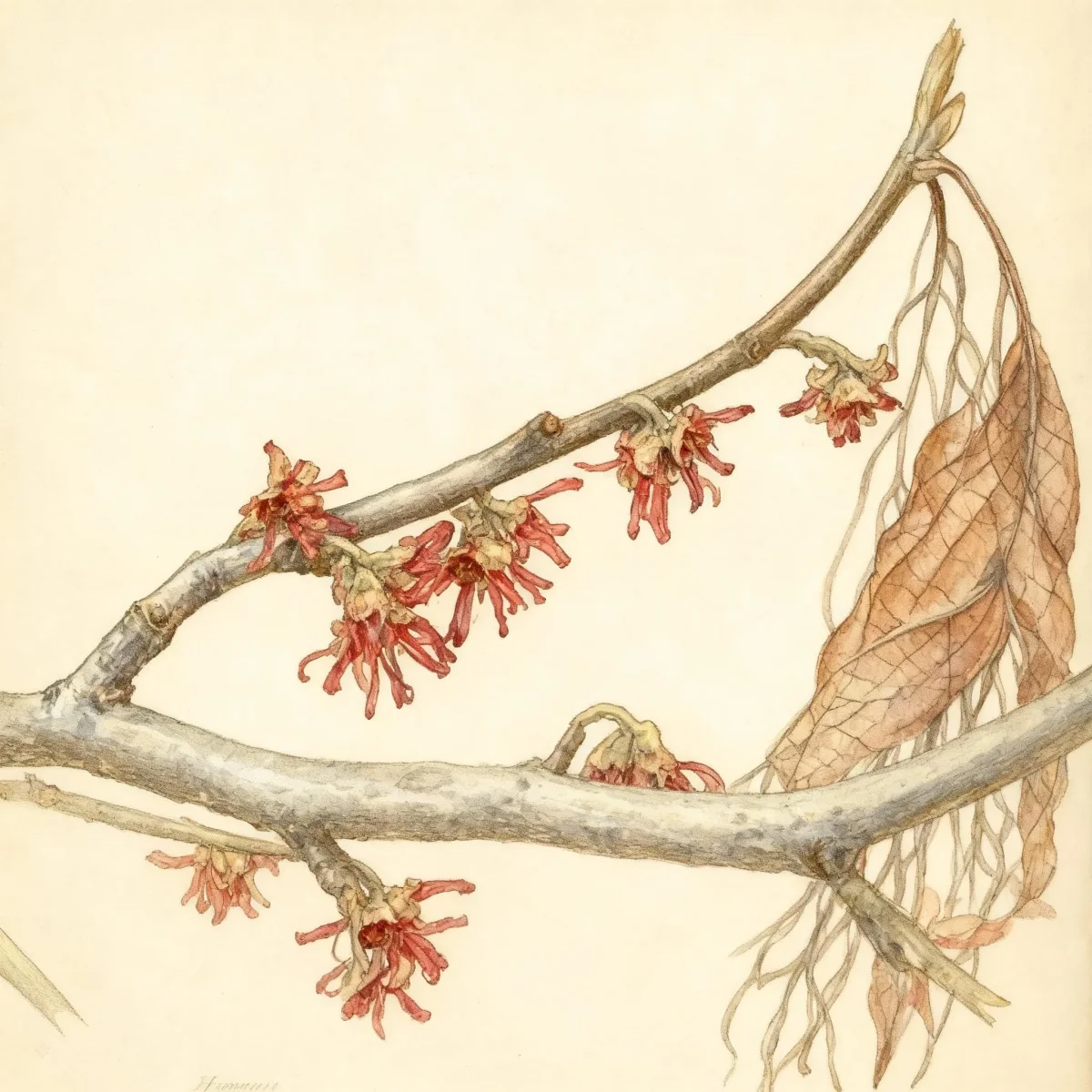 Ozark witch hazel (Hamamelis vernalis 'Lombart's Weeping')