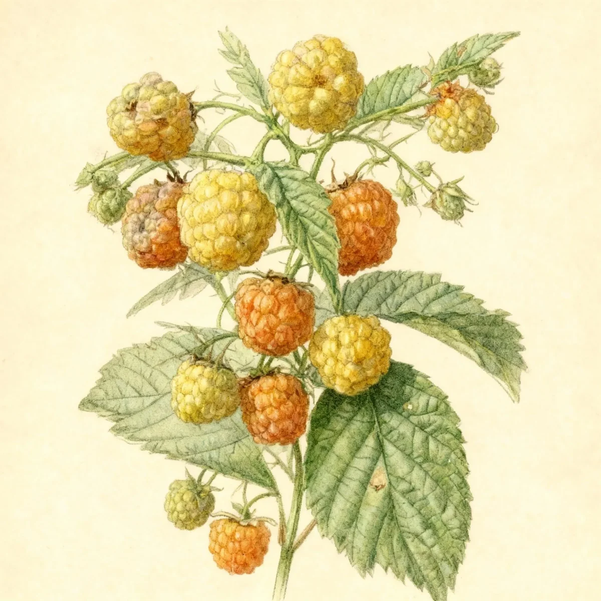 Everbearing raspberry (Rubus idaeus 'Kiwigold')