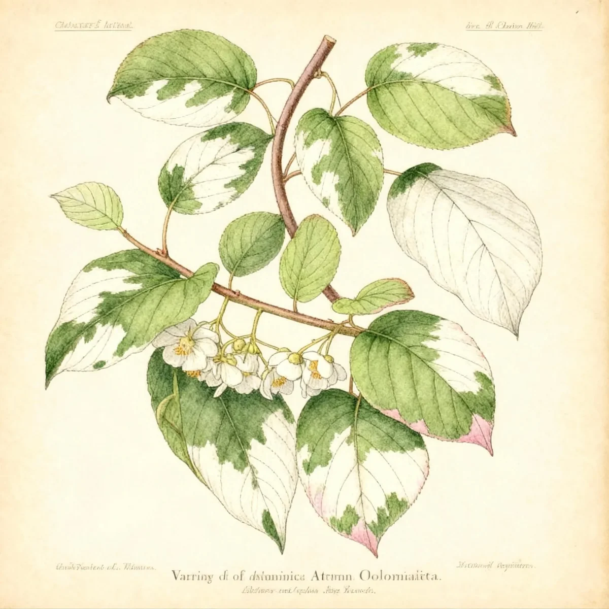 Variegated kiwi vine (Actinidia kolomikta)