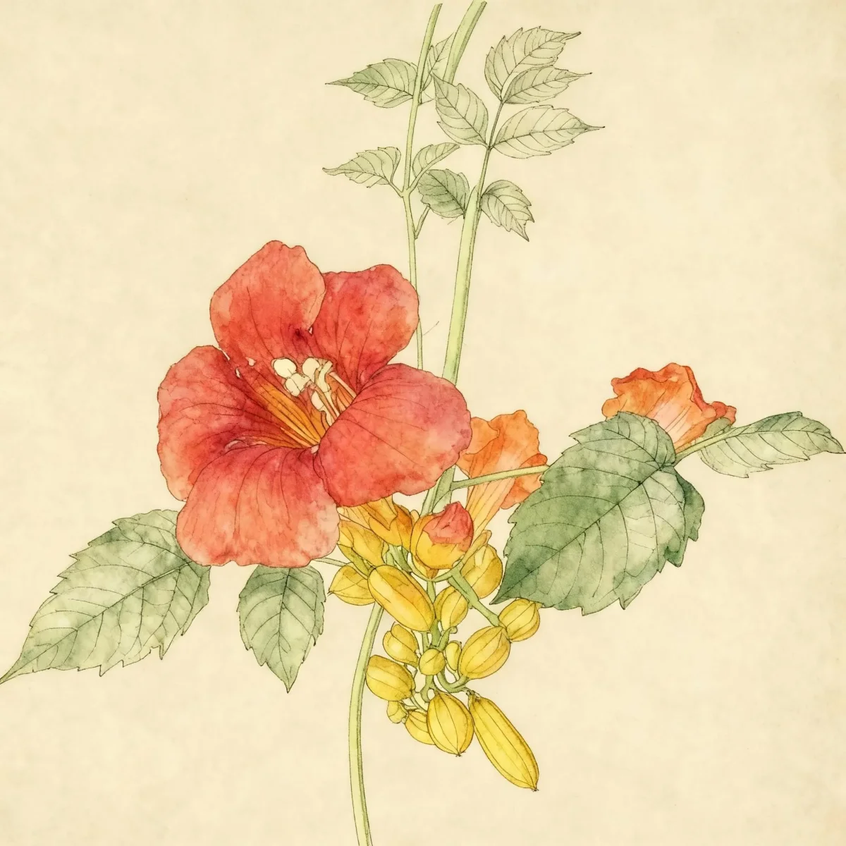 Chinese trumpet creeper (Campsis grandiflora)