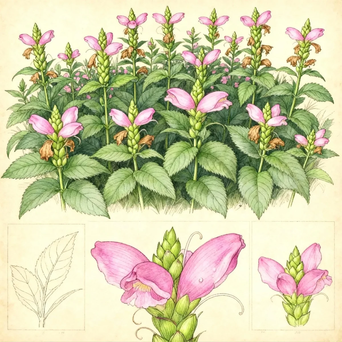 Pink turtlehead (Chelone lyonii 'Hot Lips')